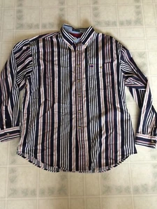 Vtg 90s Men’s Bugle BOY Button Down Long Sleeve Shirt XL Red White Blue Stripe - Picture 1 of 3