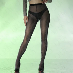 Silver Glitter Black Ladies Tights. 10-14 NEW Sparkly Pantyhose Party Xmas - Afbeelding 1 van 5