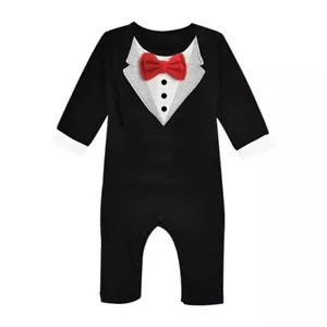 Baby Black Tuxedo Outfit One Piece For Boys Size 6-12 Months - Picture 1 of 5