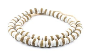 White Kente Krobo Beads 14mm Ghana African Round Glass Large Hole 28 Inch Strand - Picture 1 of 3
