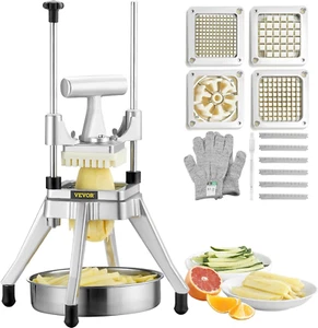 Commercial Vegetable Fruit Chopper, Stainless Steel French Fry Cutter W/ 4 Blade - Picture 1 of 10