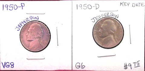 1950-P VERY GOOD / 1950-D GOOD PLUS (KEY DATE) JEFFERSON NICKELS Cover
