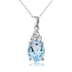 Sterling Silver 2.9ct Blue and White Topaz Oval Necklace