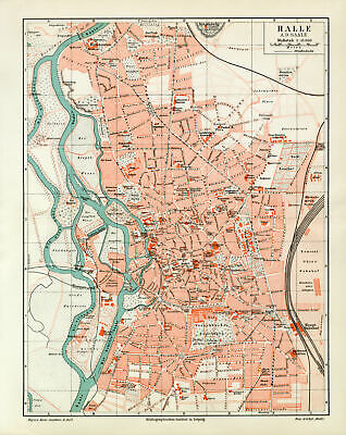 Halle A.d. Saale Historischer Stadtplan Karte Lithographie Ca. 1904 Stadtkarte • 9.98€