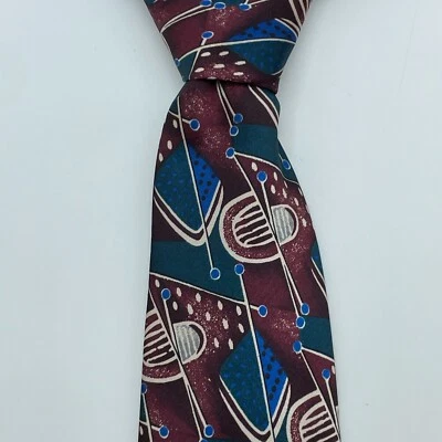 Corbata DON LOPER Para Hombre Granate Abstracta 3.5" Ancho De Colección Hecha en EE. UU. Poliéster Clásica Foto 1 de 4