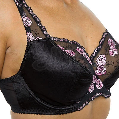 Ladies Underwired Full Cup Bra Plus Size Black Pink Non Padded Firm Hold Uk New - Image 1 of 4
