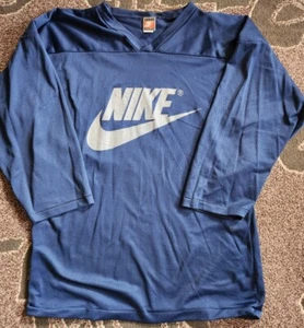 Nike Team Sports VTG Made in USA Men Spell Out V-Neck Pullover Mesh LS Jersey L - Picture 1 of 6