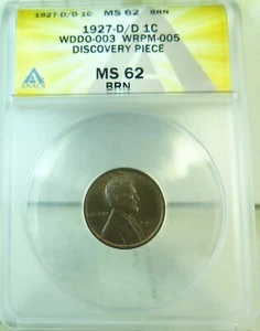 1927 D Lincoln cent ANACS MS62BN *WDDO-003 WRPM-005 DISCOVERY piece*BR - Picture 1 of 3