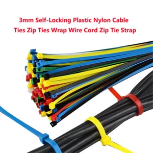 Cable de nailon de plástico de bloqueo automático de 3 mm lazos con cremalleras envoltura cable correa de amarre - Imagen 1 de 12