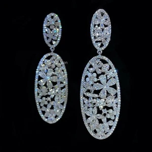 18k White Gold Plated Lab-Created White Sapphire Long Drop Earrings Bridal Gift - Picture 1 of 6