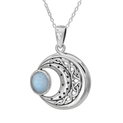 Collar Colgante Luna y Estrellas Celtas Plata de Ley Joyería Wicca Moderna 20" Foto 1 de 4