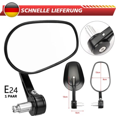 2x Motorrad Lenkerendenspiegel Lenker Spiegel E-Geprüft 7/8'' Aluminium Schwarz - Bild 1 von 4