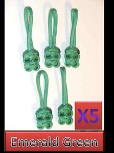 5 Lot 550 Paracord Zipper Pull / KeyChains ~2.5" - EMERALD GREEN - Picture 1 of 4