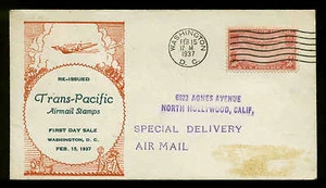 C22 50c CHINA CLIPPER FDC WASHINGTON, DC PLANTY #14 ED KEE (?) SELLO - Imagen 1 de 2