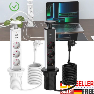 3Fach Schreibtisch Einbausteckdose versenkbar Tisch Steckdose mit 2 USB&1 TYPE-C - Bild 1 von 4
