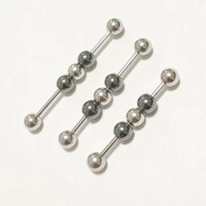 FIVE LENGTHS: 316L Surgical Steel Hematite Stone Balls 14g Industrial Barbell. - Picture 1 of 21