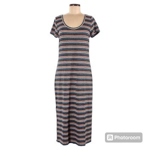 LOFT Stripped Sweater Dress Short Sleeve Maxi Size M Metallic Pink Blue - Picture 1 of 9