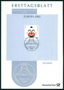 BRD ETB HOJA DE PRIMER DÍA 2002/16 EUROPA CEPT CIRCO PAYASO ELEFANTES CIRCO - Imagen 1 de 2