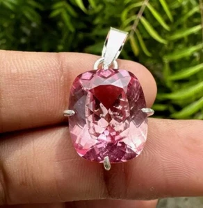 Natural 25.20 Ct Padparadscha Sapphire Cushion Gemstone 925 Solid Silver Pendant - Picture 1 of 4