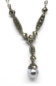 Judith Jack Marcasite Setting Pearl Pendant Necklace, 17 inch - Picture 1 of 4