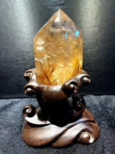 1pc Natural golden rutilated quartz obelisk tower mineral decor reiki gift+stand - Picture 1 of 6