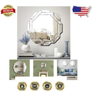 Versatile Silver Hexagonal Wall Mirror - Perfect for Bathroom, Bedroom, Office - Picture 1 of 10