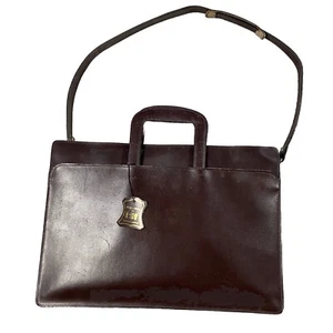 VTG HH Genuine Leather Slim Handled Briefcase With Strap Brown Zippered Classic - Picture 1 of 14