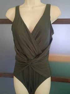 Miraclesuit Swimsuit Bathing Suit One Piece Rock Solid Twister Olive Green Sz 12 - Picture 1 of 4