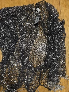 Aris A Sparkle The World Shaw Sequin Black Silver New One Size - Picture 1 of 5