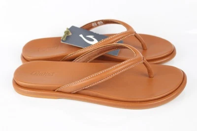 Sandálias femininas Olukai Tiare tanga flip flop couro marrom raposa - Imagem 1 de 4