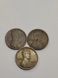 1917, 1918, and 1919 Lincoln Wheat Cent Pennies - Picture 1 of 3