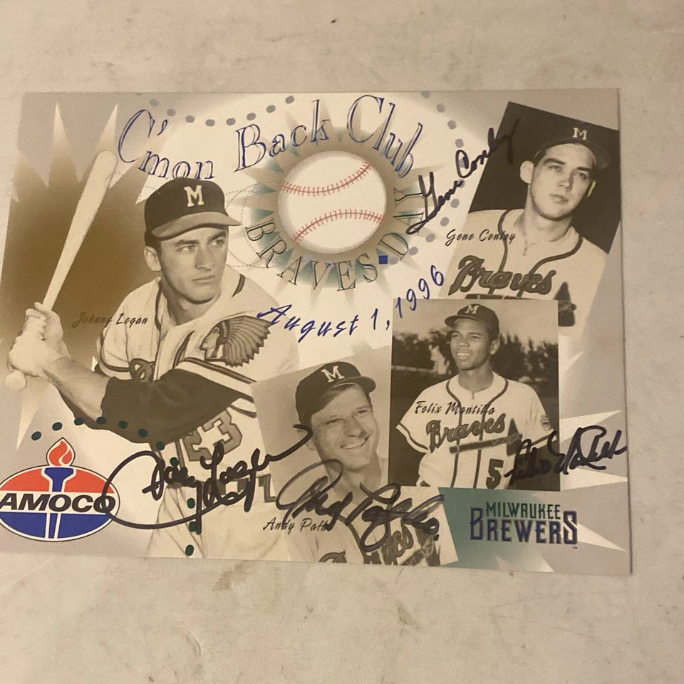 Mantilla Gene Conley-Felix-John Logan-Andy Pafko firmada 96 Milwaukee Braves Day Foto 1 de 4