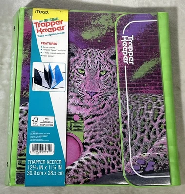 Mead Trapper Keeper 1” 3 Ring Binder Cheetah Leopard Boombox Retro Style READ - Image 1 of 4