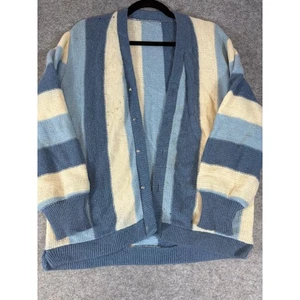 Vintage 50s Striped Cardigan Sweater Mens Small Blue White Button Up Cozy Knit  - Picture 1 of 10
