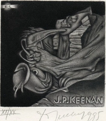 Saxophon Musik Original nummerierter Kunstdruck Radierung Exlibris von Yuri Borovitsky - Bild 1 von 3