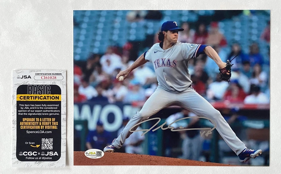 Jacob DeGrom Cy Young Winner Signed Texas Rangers Pitching 8x10 Photo (JSA COA) - Image 1 of 1