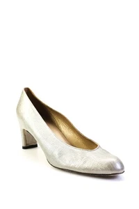 Stuart Weitzman Womens Block Heel Metallic Coated Canvas Pumps Silver Tone 8.5N - Picture 1 of 12
