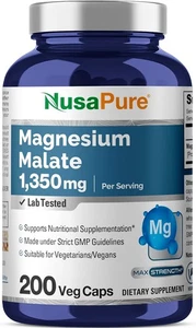 NusaPure Magnesiummalat 1350mg 200 Veggie Kapseln (vegan, gentechnikfrei, vegan) - Bild 1 von 22