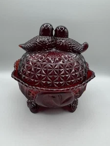 Federal Glas Georgian Love Birds Fuß bedeckt Schale Süßigkeiten Schmuck Amberiana - Bild 1 von 9