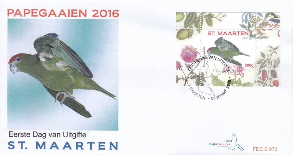圣马丁发行 FDC 2016 (72) 鸟类 - 鹦鹉 — 第 1/1 张图片