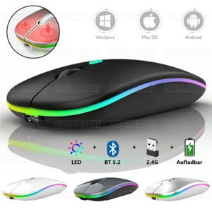 PC Maus Kabellos Bluetooth und Funk für Tablet, PC Aufladbare leise Maus RGB LED - Bild 1 von 17