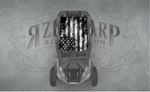 2 SEAT UNIVERSAL ROOF FITS POLARIS RZR CAN-AM SMOKE AMERICAN FLAG WRAP DECAL - Picture 1 of 1
