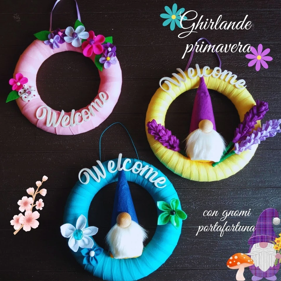 Ghirlande primavera con gnomo realizzati interamente a mano - Immagine 1 di 1