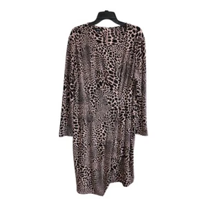 Alfani Womens Pink Leopard Print Long Sleeve Jewel Neck Faux-Wrap Dress Size XL - Picture 1 of 7
