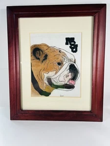 Framed Original Drawing Of English Bulldog with the Letters "MSU”.Signed - Picture 1 of 12