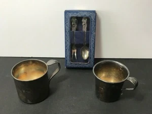 Vintage Reed & Barton Set Lot of 2 Baby Cups & 1 Boxed Fork and Spoon in GC - Picture 1 of 12