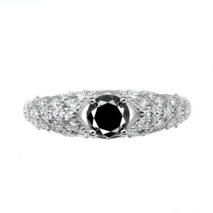 925 Sterling Silver Ring Round Black Diamond 5mm Topaz Gemstone Jewelry Size 7 - Picture 1 of 10