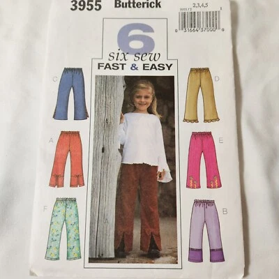 Butterick Sewing Pattern 3955 Girls' Pants - 6 Styles, Size 2-3-4-5 UNCUT - Image 1 of 4