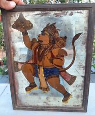 Vintage Vecchio Raro Artista Dipinto a Mano Indù Dio Hanuman Reversibile Vetro