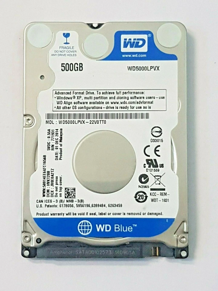 WD5000LPVX-22V0TT0 Dcm HVKT2BB Dcx JV0E0A2TZ Sn WX91Axxxxxx 01 Dec 2014 Malaysia - Image 1 of 1